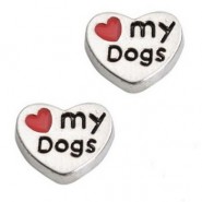 Floating Charms hartje "I love my dogs" 7x9mm
